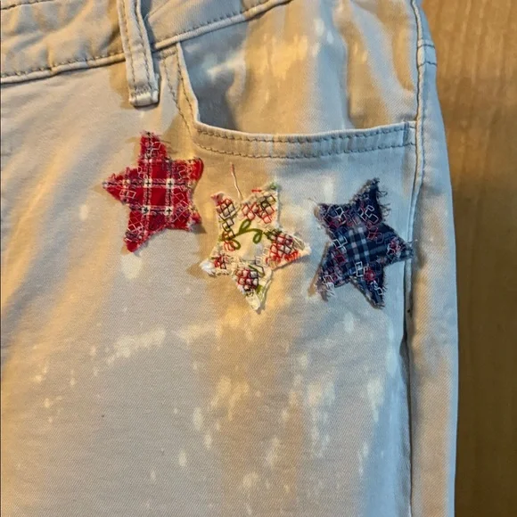 Easel Cream Flare Jeans with CustomPatches; Size L
